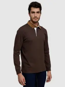 Celio Men Brown Polo Collar Cotton T-shirt