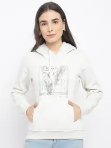 Latin Quarters Women White & Grey Printed Hooded Pullover Sweater