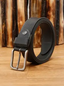 Teakwood Leathers Men Black Textured Leather Belt