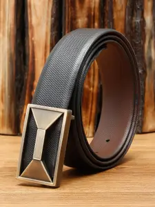 Teakwood Leathers Men Black Textured Leather Formal Belt