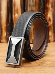 Teakwood Leathers Men Black Textured Leather Belt