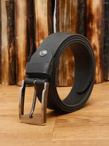 Teakwood Leathers Men Black Textured Leather Belt
