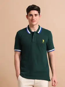 U.S. Polo Assn. Men Green Pure Cotton Heritage Tipped Polo Collar T-shirt