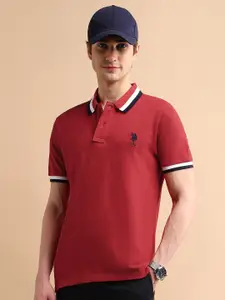 U.S. Polo Assn. U S Polo Assn Men Red Pure Cotton Heritage Tipped Polo Collar T-shirt