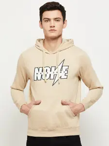max Men Beige Printed Hooded Sweatshirt