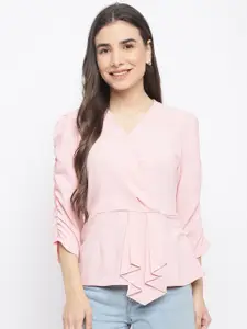 Latin Quarters Women Pink Solid Wrap Top