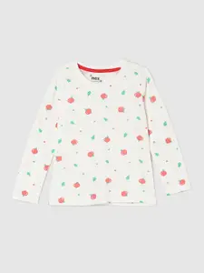 max Girls Cream-Coloured Printed Pure Cotton T-shirt