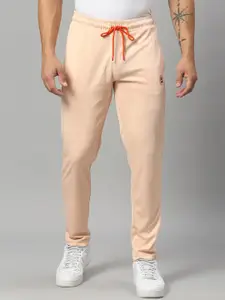 FiTZ Men Peach-Coloured Solid Slim-Fit Track Pants
