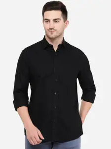 Greenfibre Men Black Cotton Solid Slim Fit Casual Shirt