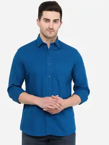 Greenfibre Men Blue Cotton Solid Slim Fit Casual Shirt