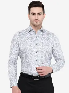 WYRE Men White Geometric Printed Slim Fit Cotton Formal Shirt