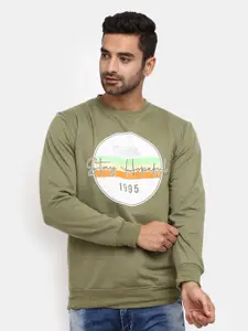 V-Mart Men Olive Green Typography Printed Sweatshirt