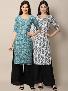 7Threads Pack Of 2 Ethnic Motifs Printed Crepe Kurtas
