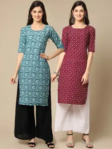 7Threads Pack Of 2 Printed Crepe Kurtas