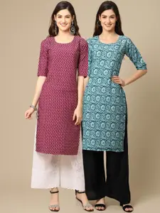 7Threads Pack Of 2 Ethnic Motifs Printed Crepe Kurta