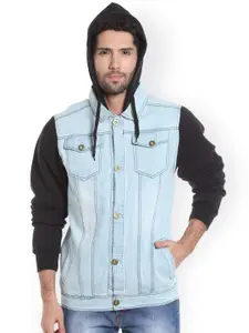 Campus Sutra Men Blue Solid Denim Jacket