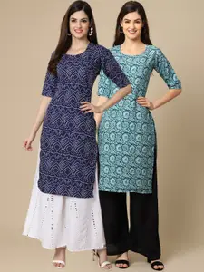 7Threads Women Pack Of 2 Ethnic Motifs Printed Block Print Kurta