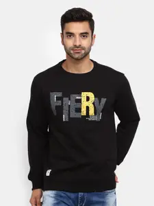 V-Mart Men Black Typography Printed Fleece Sweatshirt