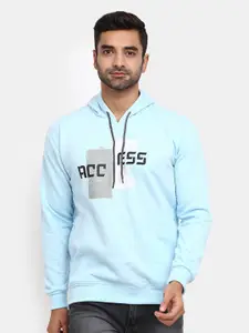 V-Mart Men Blue Typography Printed Hooded Fleece Sweatshirt