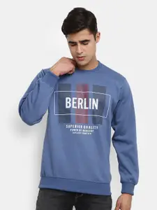 V-Mart Men Blue Typography Printed Round Neck Sweatshirt