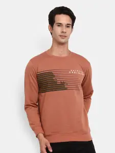 V-Mart Men Brown Graphic Printed Fleece Sweatshirt