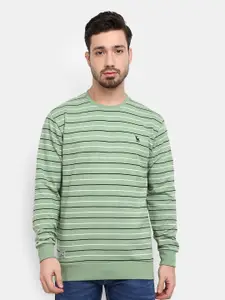 V-Mart Men Sea Green Striped Sweatshirt