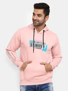 V-Mart Men Pink Typography Printed Hooded Sweatshirt