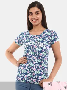 V-Mart Women Pink & Blue Pack Of 2 Printed T-shirt