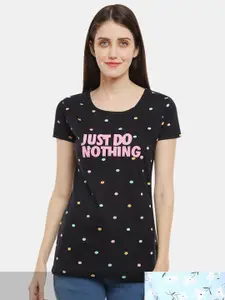 V-Mart Women Black & Pink Pack Of 2 Cotton  Printed T-shirt