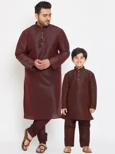 VASTRAMAY Boys Burgundy Kurta with Pyjamas