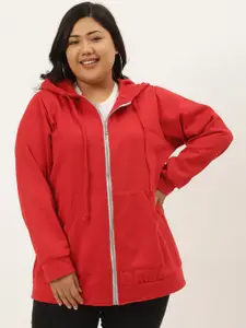 theRebelinme Women Plus Size Red Hooded Fleece Sweatshirt