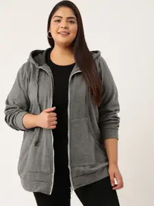 theRebelinme Women Plus Size Charcoal Hooded Fleece Sweatshirt