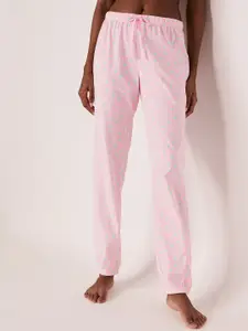 La Vie en Rose Women Pink Printed Pure-Cotton Lounge Pants