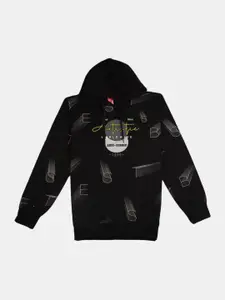 V-Mart Boys Black Printed Hooded Sweatshirt