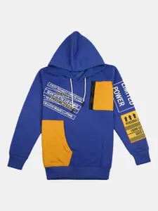 V-Mart Boys Blue Printed Hooded Fleece Sweatshirt