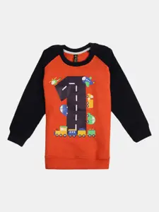 V-Mart Boys Orange Printed Sweatshirt
