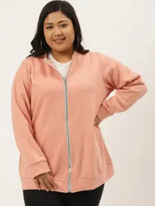 theRebelinme Women Plus Size Pink Hooded Fleece Sweatshirt