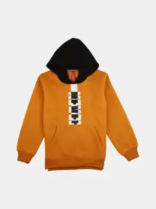 V-Mart Boys Mustard Colourblocked Hooded Cotton Sweatshirt