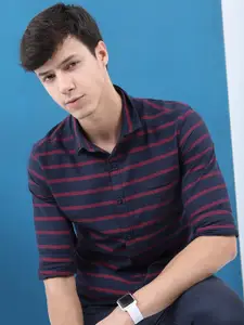 HIGHLANDER Men Slim Fit Horizontal Stripes Cotton Casual Shirt