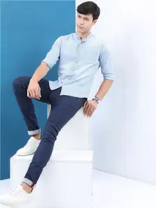 HIGHLANDER Men Blue Slim Fit Casual Shirt