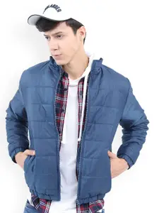 KETCH Men Navy Blue Solid Padded Jacket