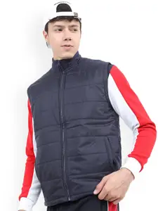 KETCH Men Navy Blue Solid Sleeveless Padded Jacket