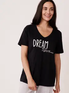 La Vie en Rose Women Black Typographic Print Pure Cotton Lounge T-shirts