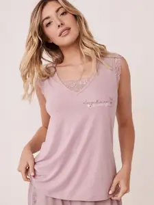 La Vie en Rose Women Lavender-Coloured Solid Lounge Tshirts