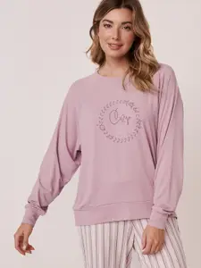 La Vie en Rose Women Lavender Printed Lounge Tshirts