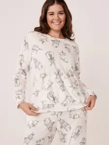 La Vie en Rose Women White Bunny Print Long Sleeves Lounge T-shirts