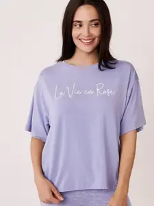 La Vie en Rose Women Blue & White Printed Lounge Tshirts