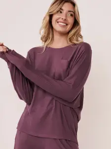 La Vie en Rose Women Purple Solid Lounge Tshirts