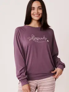 La Vie en Rose Women Purple & White Printed Lounge Tshirts