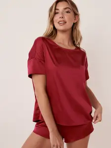 La Vie en Rose Women Maroon Solid Lounge T-shirts